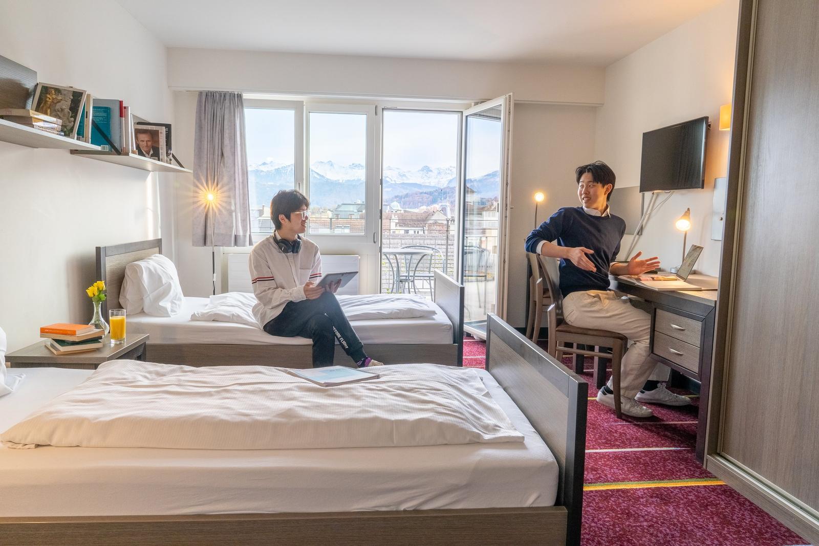 A shared student apartment room at BHMS Lucerne